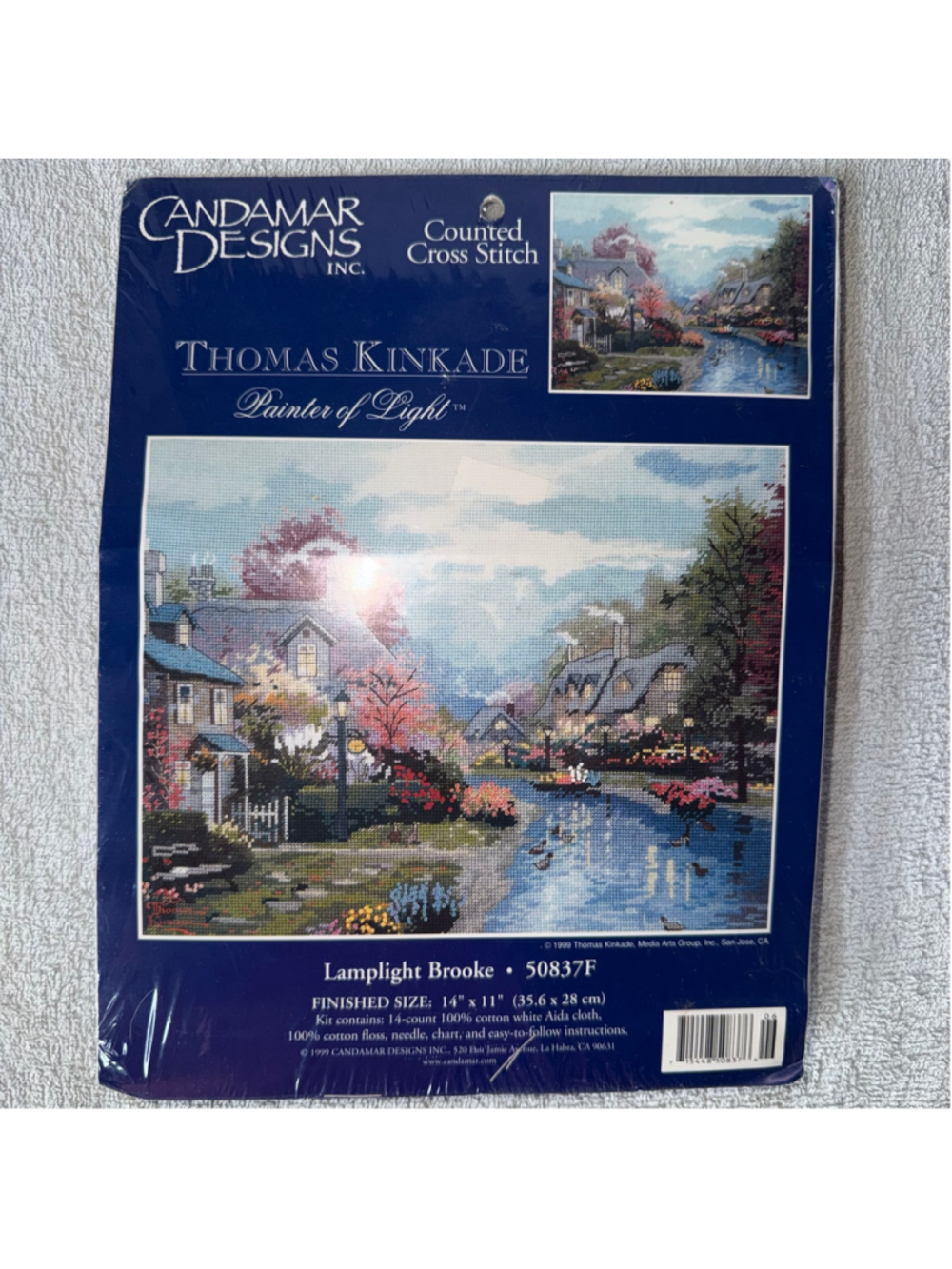 NOS Vintage 1999 Candamar Designs Cross Stitch Thomas Kinkade Lamplight Brooke